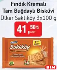 ÜLKER SAKLIKÖY FINDIK KREMALI TAM BUĞDAYLI BİSKÜVİ 3X100 G